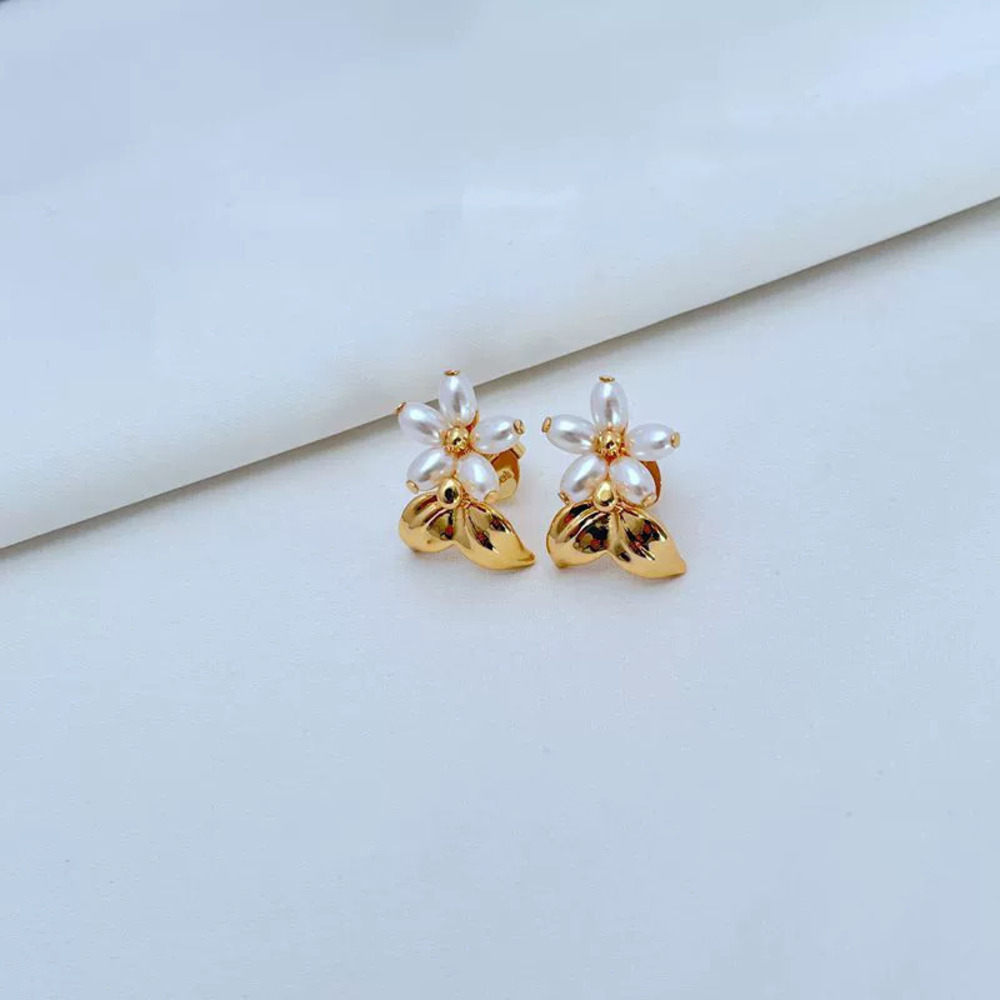 Kendra Scott Gold Plated Pearl Lemon Flower Leaf Earrings Silver Needle Zircon